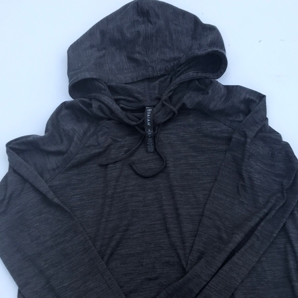 GAIAM lightweight women’s hoodie, charcoal gray.